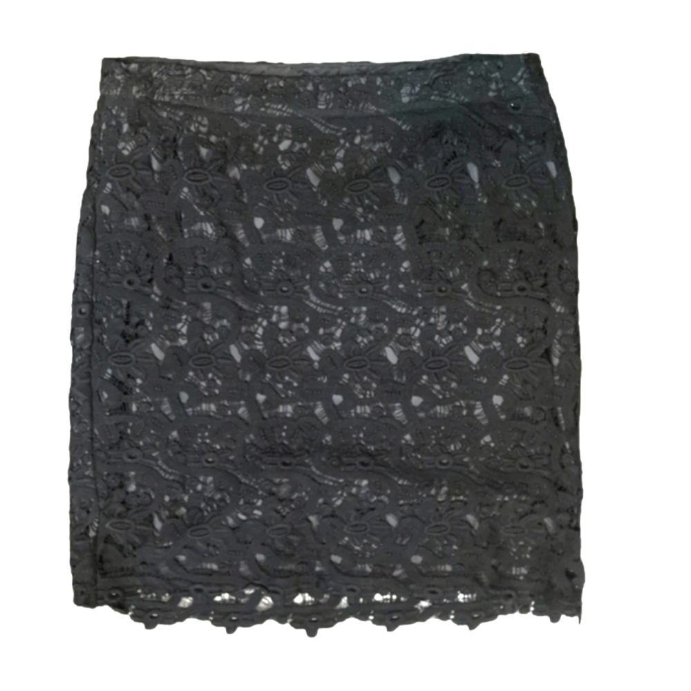 Upcycled guipure crochet lace black mini pencil skirt
